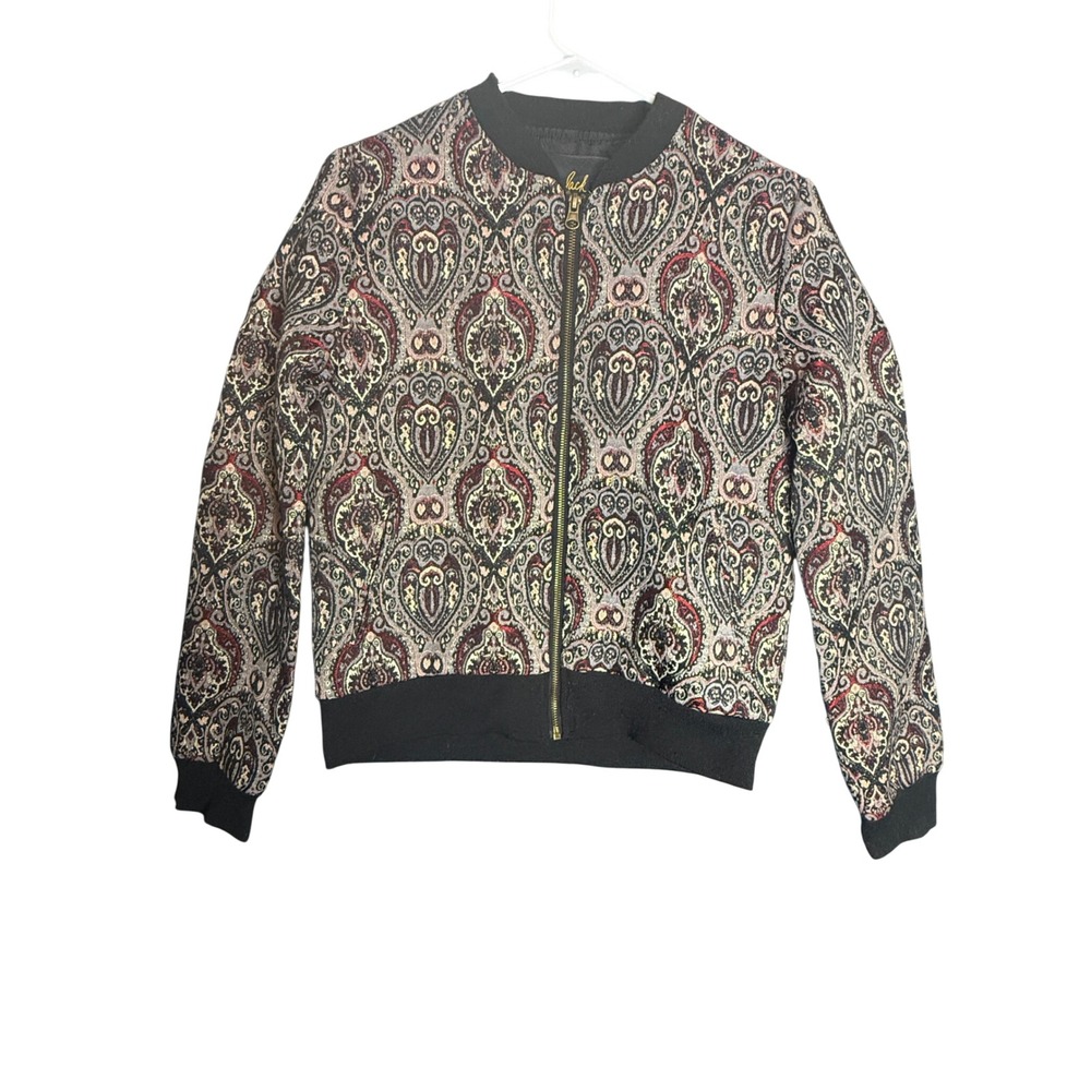 Jack by BB Dakota Women Paisley Brocade Bomber Jacket Black Red Gold Small